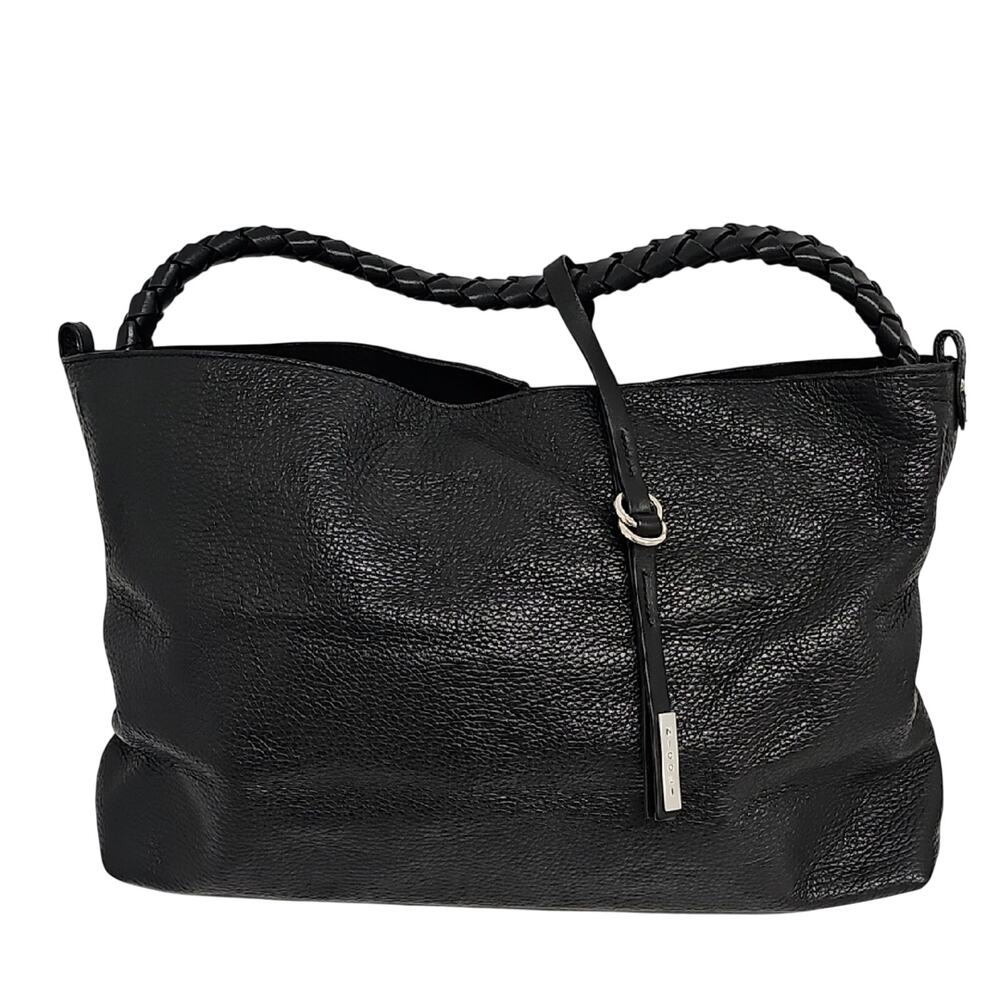 NICOLI Black Braided Handle Shoulder Bag